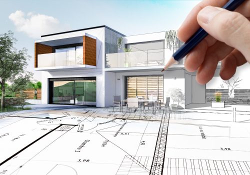 Esquisse 3D D'une Maison Moderne D'architecte Avec Plan De Conception