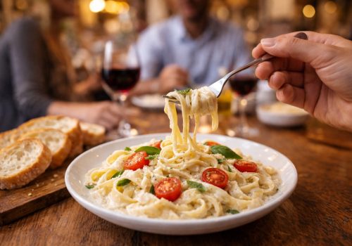 Twirling Fettuccine With Fresh Garnishes